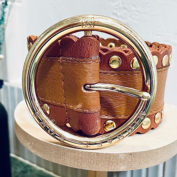 Michael Kors Tan/Brown Leather Belt with Gold Buckle and Studs - Picture 1 of 5